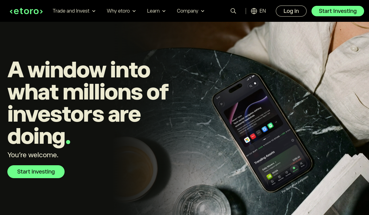 eToro homepage screenshot