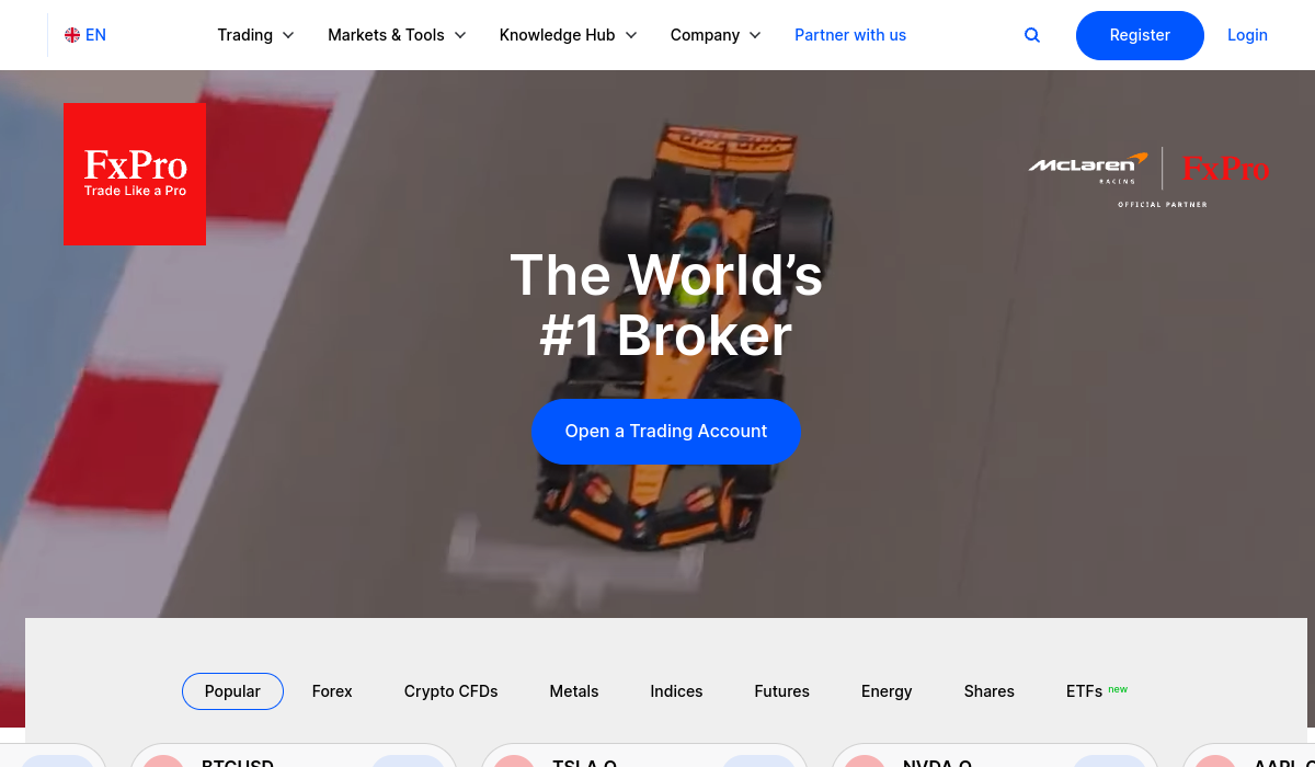 FxPro homepage screenshot